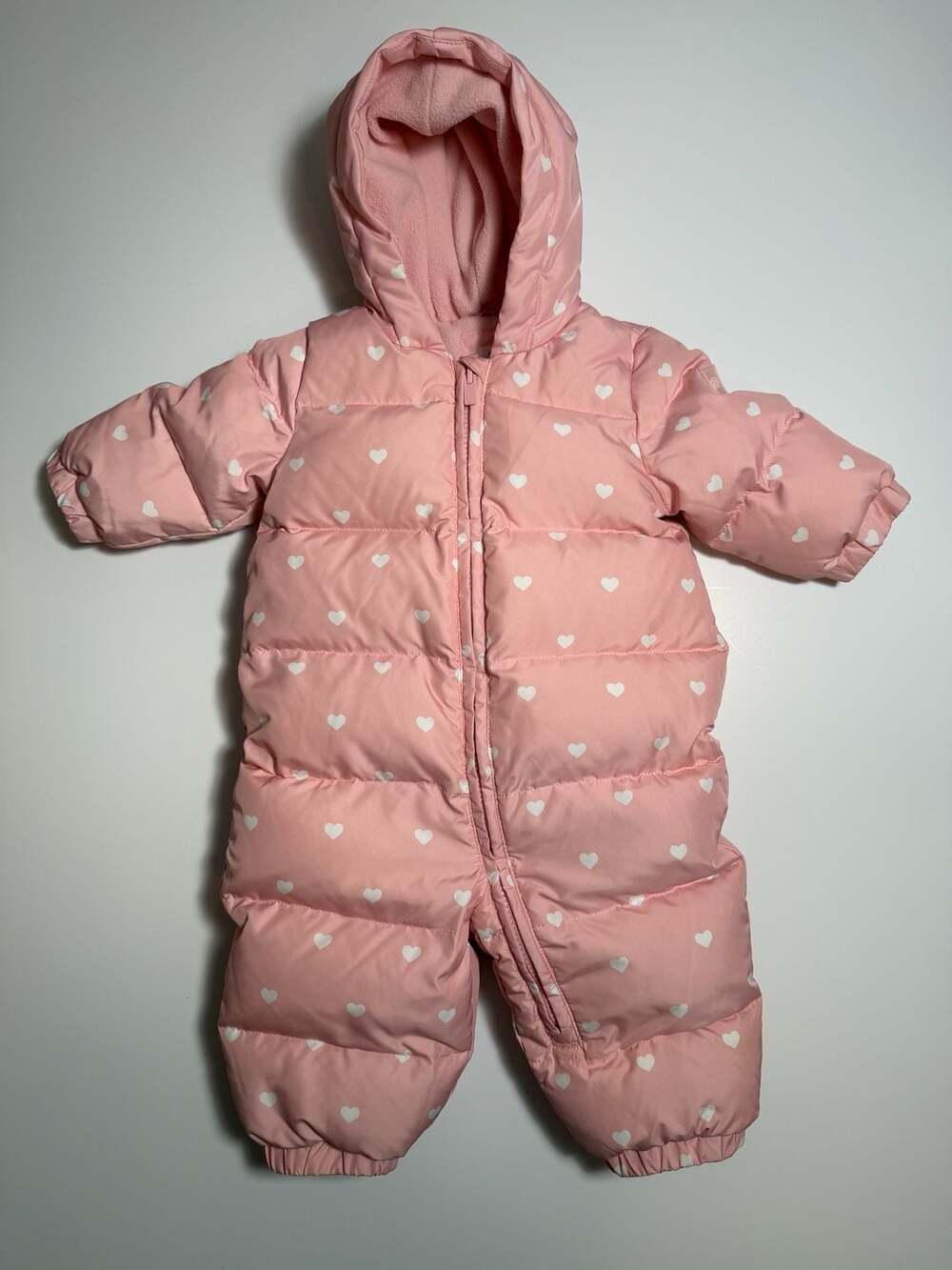 Baby Gap Snowsuit 6-12 Months Pink White Hearts Down Puffer Hooded